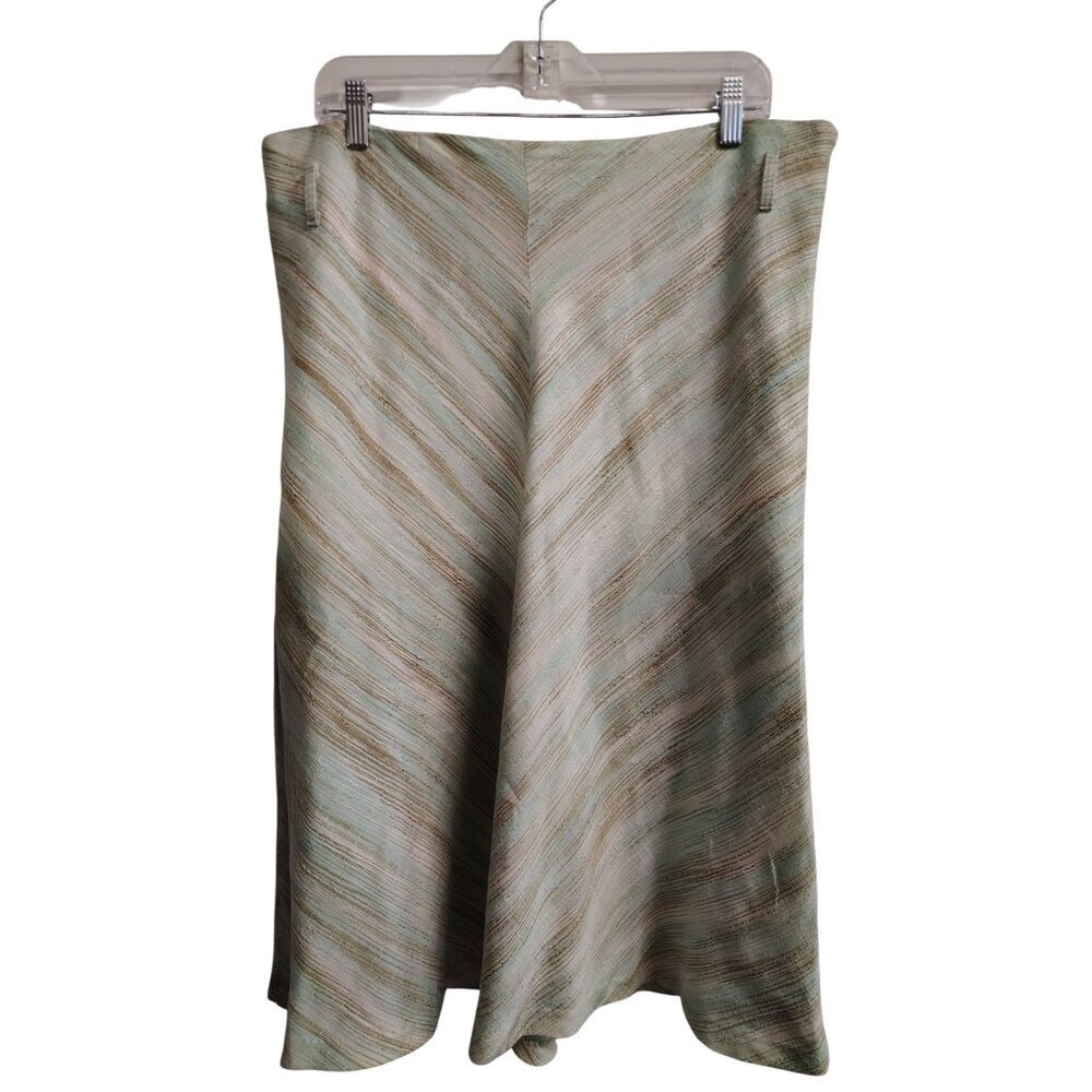 Christopher & Banks Women's Mint Green White and Brown Side Zip Midi Skirt SZ 14